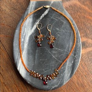 Necklace & earring set Garnet carnelian semi precious holiday gift gorgeous NEW